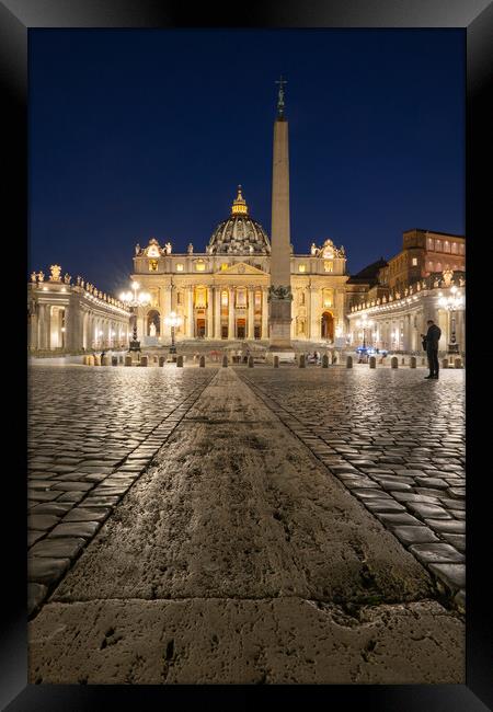 St Peter Square And Basilica At Night In Vatican Framed Print by Artur Bogacki