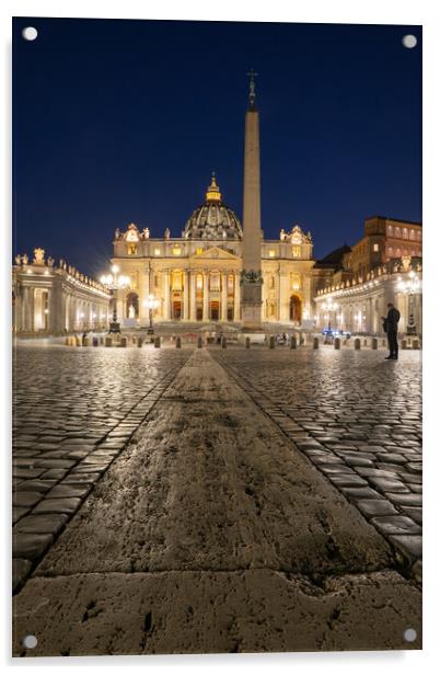 St Peter Square And Basilica At Night In Vatican Acrylic by Artur Bogacki