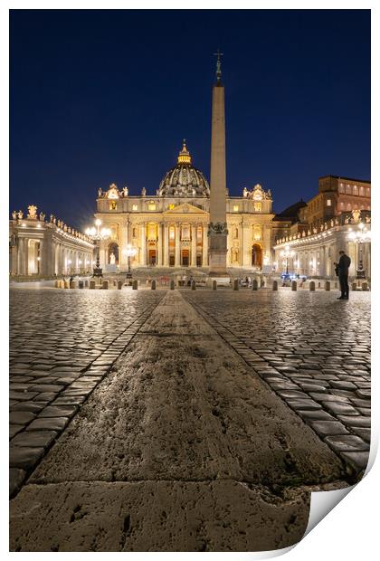 St Peter Square And Basilica At Night In Vatican Print by Artur Bogacki