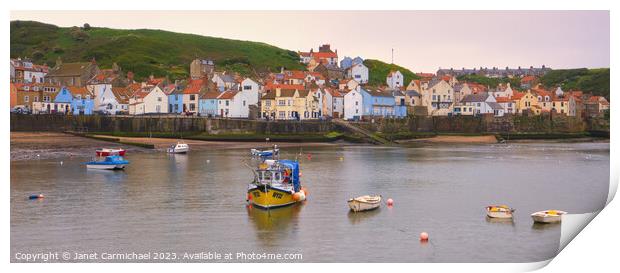 Tranquillity at Staithes Waterfront Print by Janet Carmichael