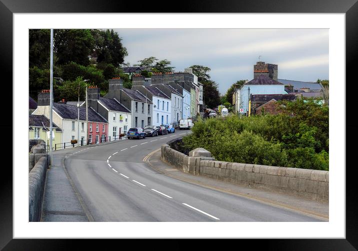 Bridge Street coloured houses in Llandeilo Framed Mounted Print by Leighton Collins