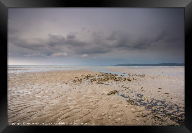 Benllech Beach Approaching Shower Framed Print by Angie Morton