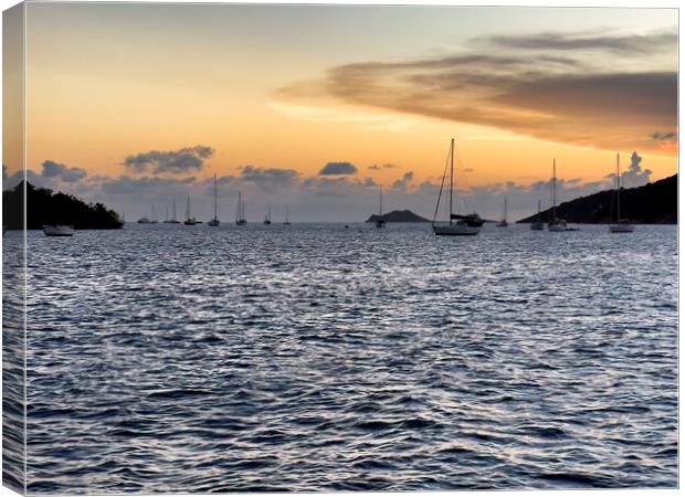 Caribbean Sea sunset with sail boats  Canvas Print by Thomas Baker