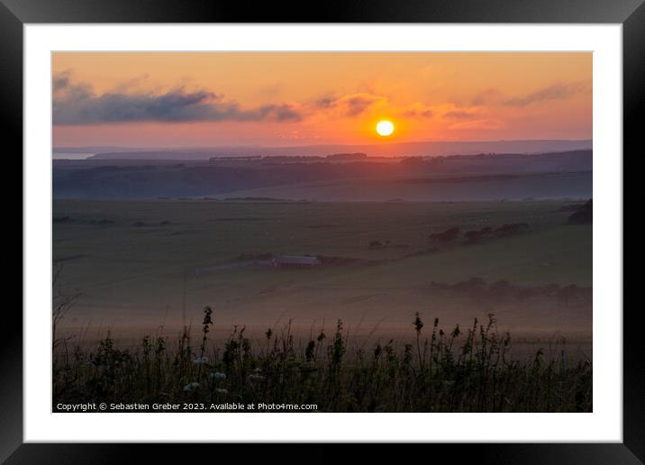 Sunset over the South Downs from Beachy head Framed Mounted Print by Sebastien Greber