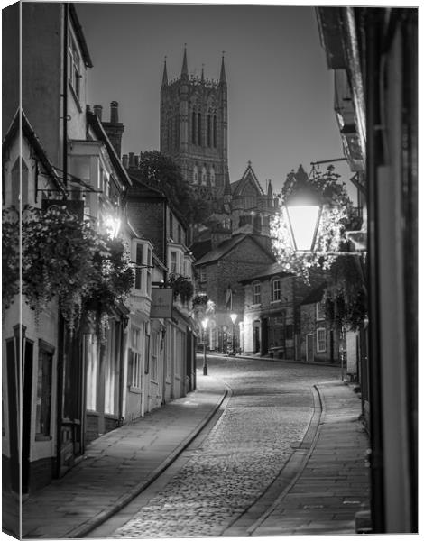 Looking up Steep Hill at night, Lincoln  Canvas Print by Andrew Scott