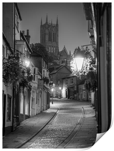 Looking up Steep Hill at night, Lincoln  Print by Andrew Scott