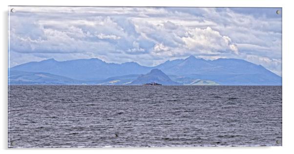 Isle of Arran mountains and PS Waverley Acrylic by Allan Durward Photography