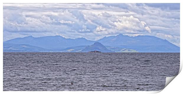 Isle of Arran mountains and PS Waverley Print by Allan Durward Photography