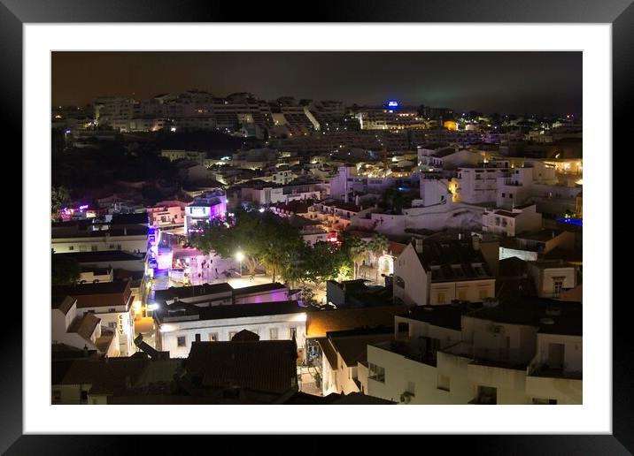 Bright Night Lights in Albufeira Old Town Framed Mounted Print by Rob Cole