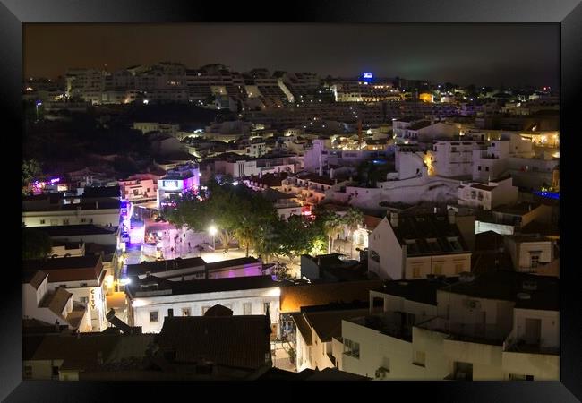 Bright Night Lights in Albufeira Old Town Framed Print by Rob Cole