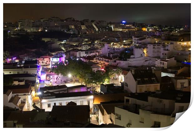 Bright Night Lights in Albufeira Old Town Print by Rob Cole