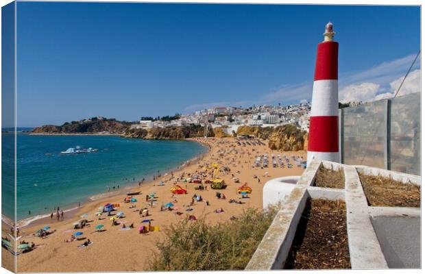 Albufeira Lighthouse Beach View Canvas Print by Rob Cole