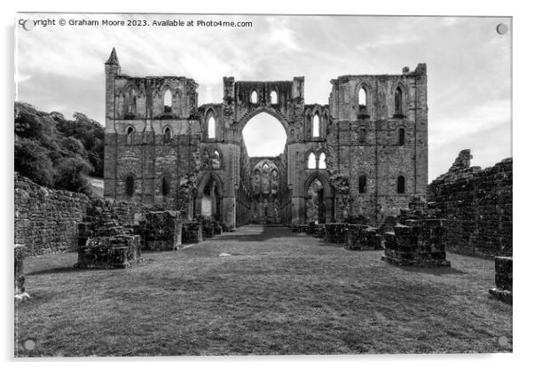 Rievaulx Abbey from the west monochrome Acrylic by Graham Moore