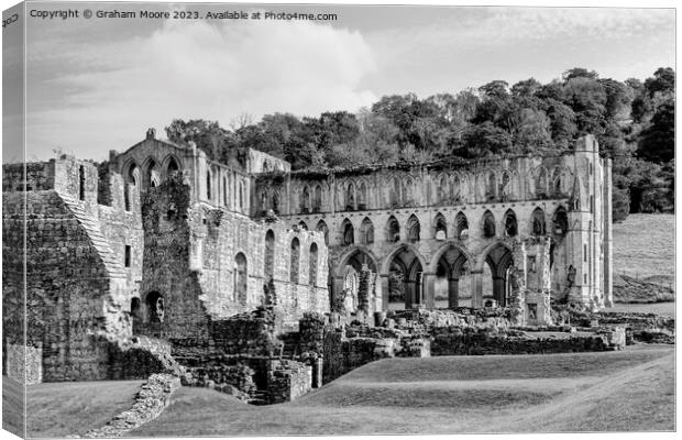 Rievaulx Abbey from the southeast monochrome Canvas Print by Graham Moore