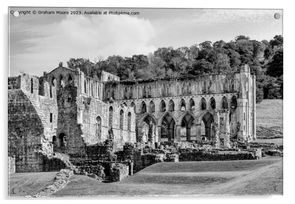 Rievaulx Abbey from the southeast monochrome Acrylic by Graham Moore