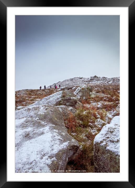 Rippon Tor climbers in Dartmoor National Park duri Framed Mounted Print by Ambrosini V