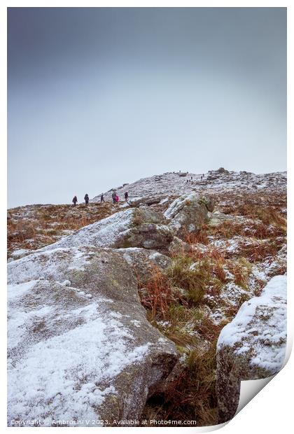 Rippon Tor climbers in Dartmoor National Park duri Print by Ambrosini V