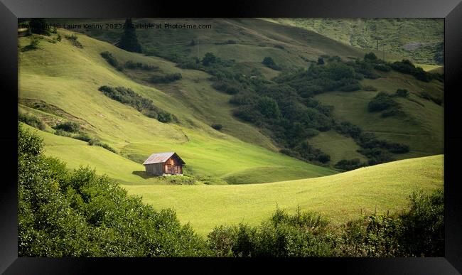 Hillside Hut Framed Print by Laura Kenny