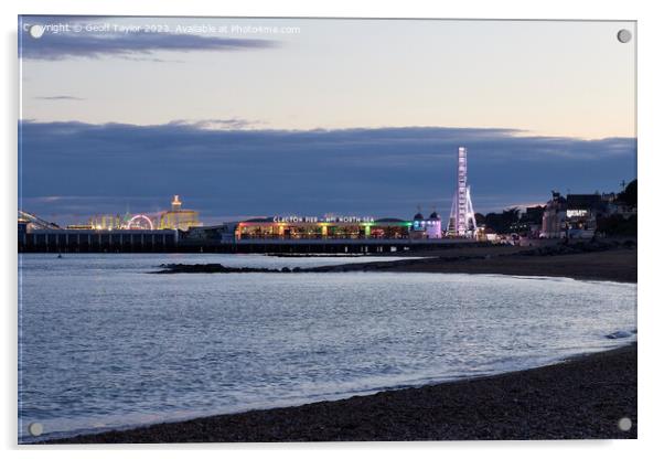 clacton pier as evening falls Acrylic by Geoff Taylor