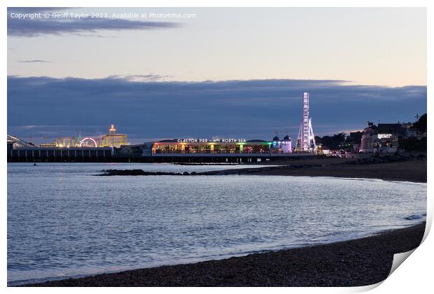 clacton pier as evening falls Print by Geoff Taylor