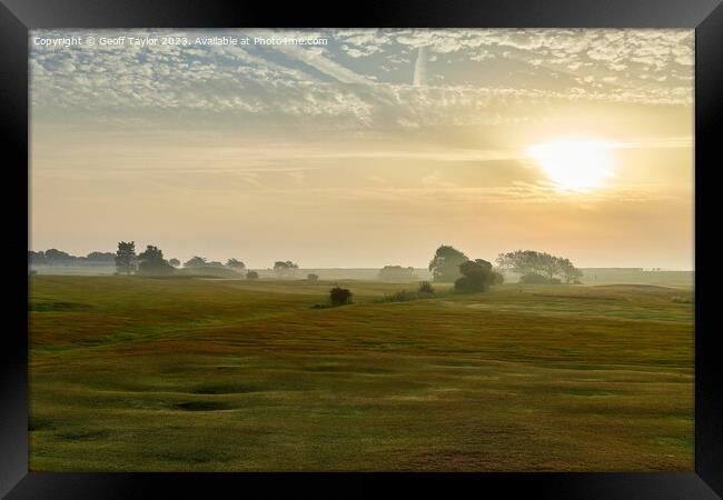 Frinton golf club in the mist Framed Print by Geoff Taylor