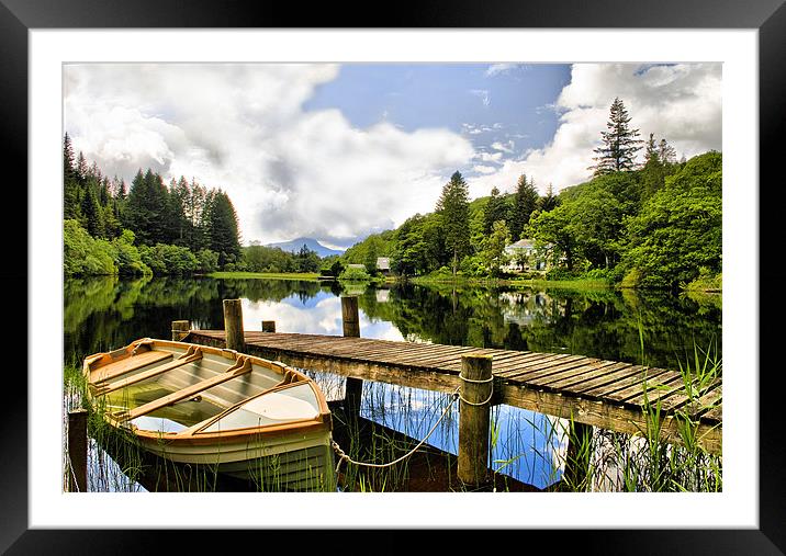 Dinghy by the jetty, Loch Ard Framed Mounted Print by Jacqi Elmslie