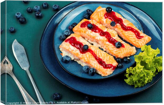 Red salmon fish baked in berry sauce Canvas Print by Mykola Lunov Mykola