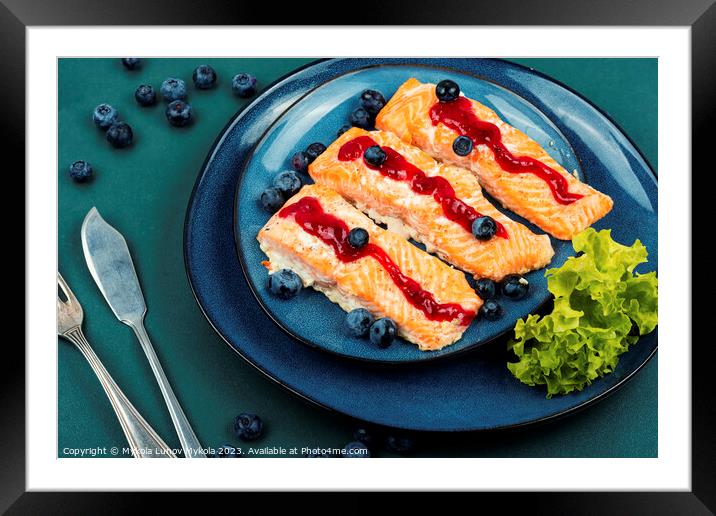 Red salmon fish baked in berry sauce Framed Mounted Print by Mykola Lunov Mykola