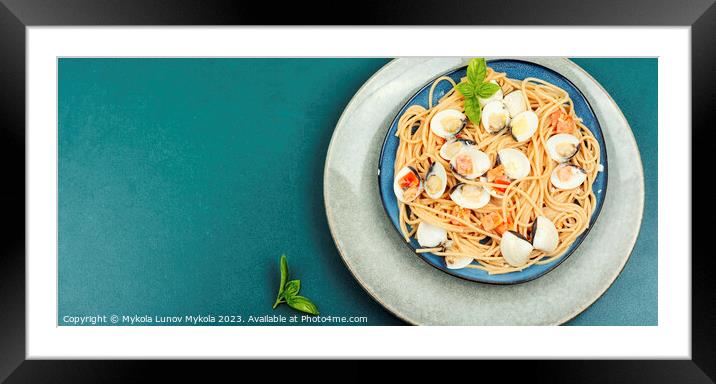 Pasta with seafood, copy space. Framed Mounted Print by Mykola Lunov Mykola