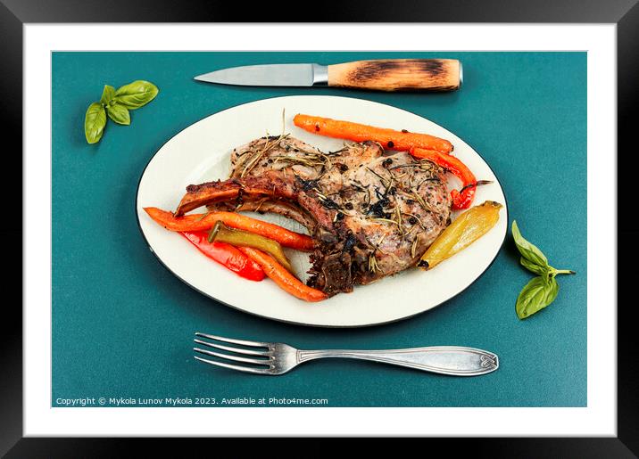 Roasted pork tomahawk steak, BBQ. Framed Mounted Print by Mykola Lunov Mykola