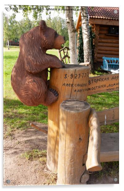 Bear on Bench Acrylic by Sally Wallis