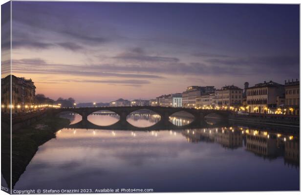 Carraia medieval Bridge on Arno river at sunset. Florence, Italy Canvas Print by Stefano Orazzini