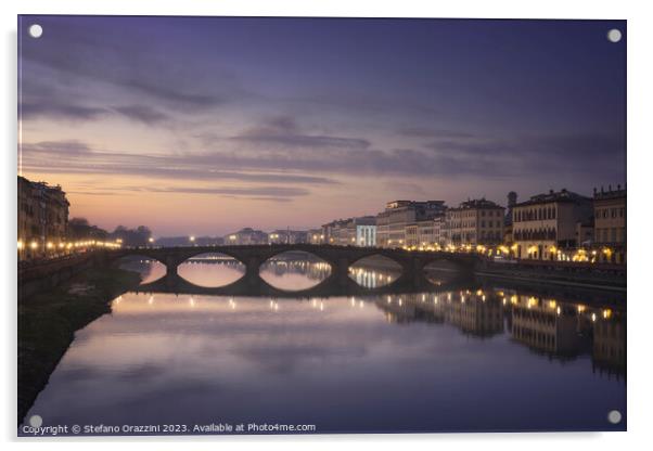 Carraia medieval Bridge on Arno river at sunset. Florence, Italy Acrylic by Stefano Orazzini