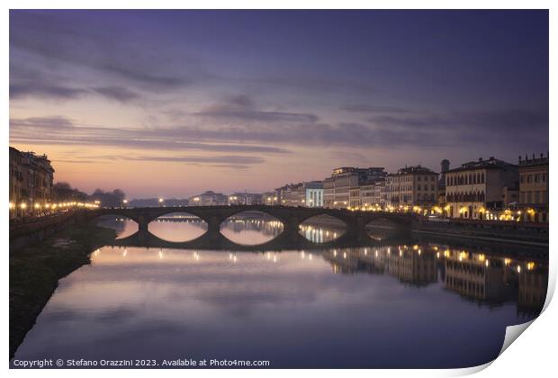 Carraia medieval Bridge on Arno river at sunset. Florence, Italy Print by Stefano Orazzini