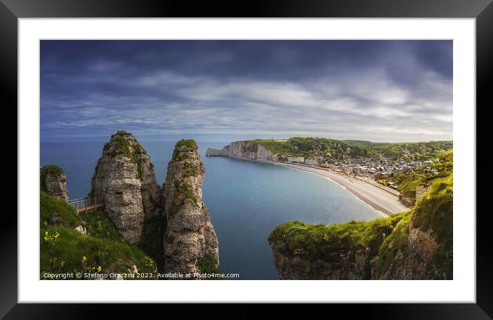 Etretat village. Aerial view from the cliff. Normandy, France. Framed Mounted Print by Stefano Orazzini