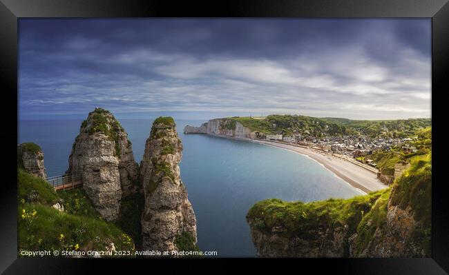 Etretat village. Aerial view from the cliff. Normandy, France. Framed Print by Stefano Orazzini