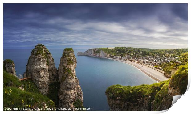 Etretat village. Aerial view from the cliff. Normandy, France. Print by Stefano Orazzini