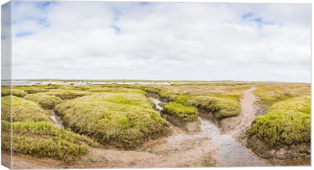 Brancaster Staithe marshes panorama Canvas Print by Jason Wells