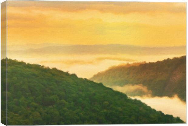 Painting of Cheat River gorge at sunrise near Rave Canvas Print by Steve Heap