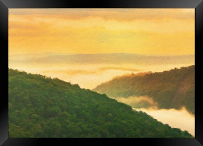 Painting of Cheat River gorge at sunrise near Rave Framed Print by Steve Heap