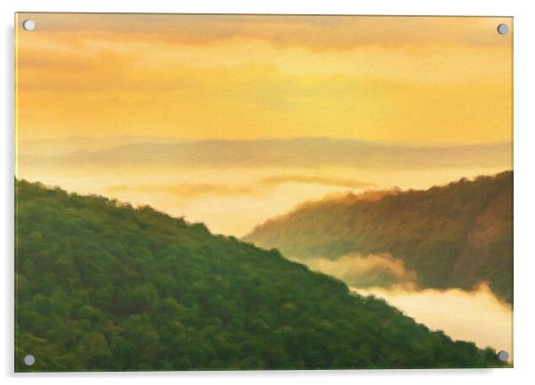 Painting of Cheat River gorge at sunrise near Rave Acrylic by Steve Heap