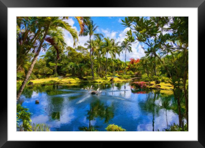 Oil painting of lagoon in the Na Aina Kai sculpture garden Framed Mounted Print by Steve Heap