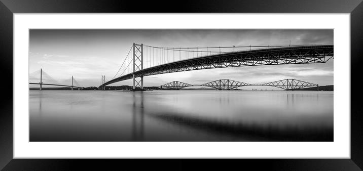 The Three Bridges B&W Panorama Framed Mounted Print by Anthony McGeever