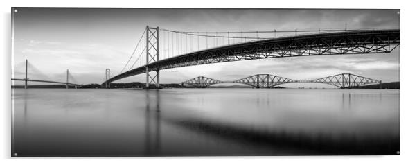 The Three Bridges B&W Panorama Acrylic by Anthony McGeever