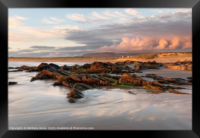 Kintra Beach, Sunset Clouds Islay Scotland.  Framed Print by Barbara Jones