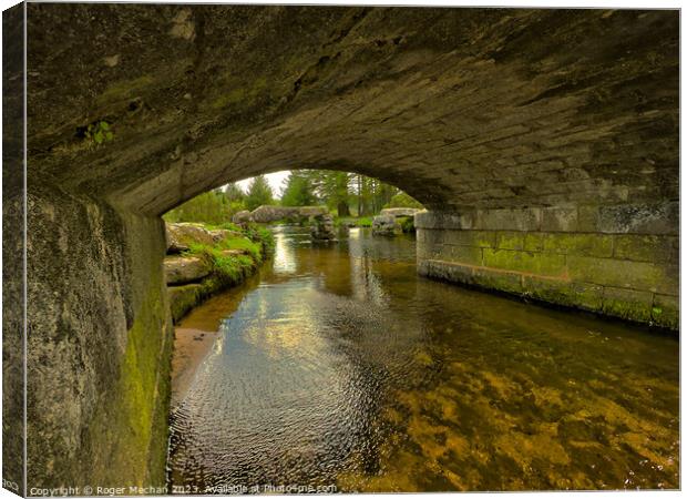 Bellever Bridge and the East dart river Dartmoor Canvas Print by Roger Mechan