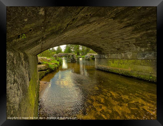 Bellever Bridge and the East dart river Dartmoor Framed Print by Roger Mechan