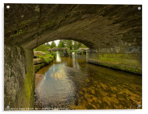 Bellever Bridge and the East dart river Dartmoor Acrylic by Roger Mechan