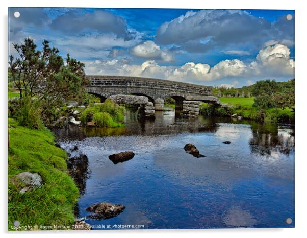 The East Dart river passes under Bellever Bridge D Acrylic by Roger Mechan