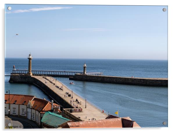 Whitby East and West Piers Acrylic by Chris Yaxley